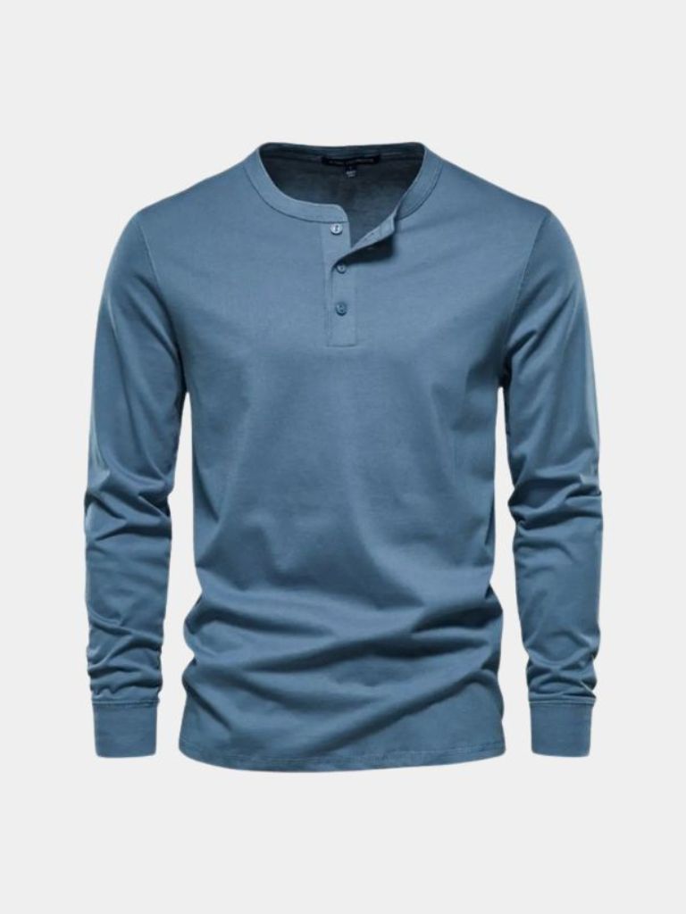 Minimalist Henry Neck Long Sleeve T-Shirt - Nordwr