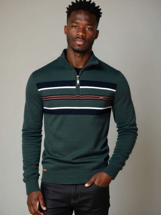 Knit Striped Quarter-Zip Jumper Sweater - Nordwr