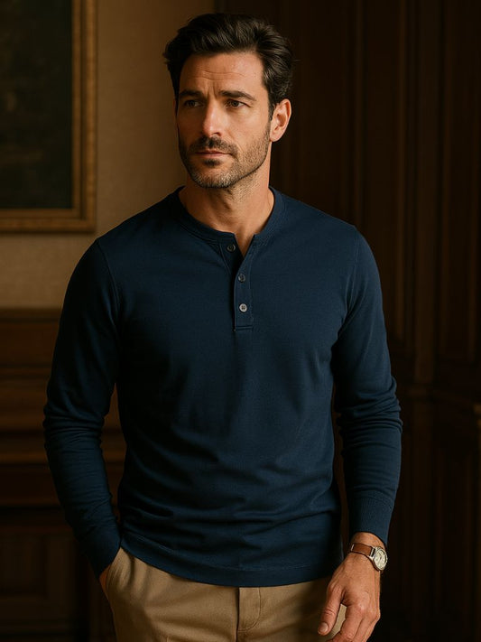Minimalist Henry Neck Long Sleeve T-Shirt - Nordwr