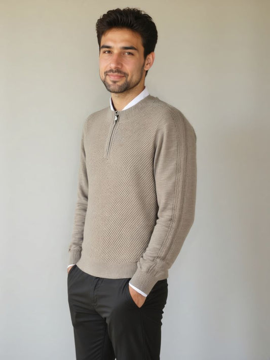 Stripe Quarter Zip Wool Sweater - Nordwr