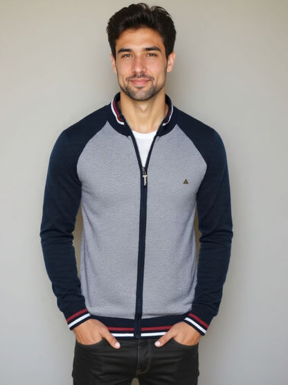 Zipper Color Block Standing Collar Cardigan Sweater - Nordwr